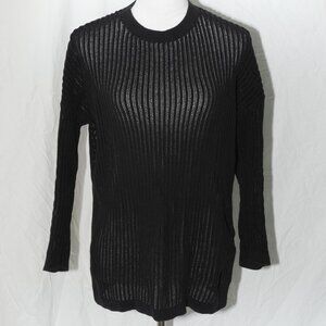 EUC 100% Cotton Open Knit Black Sweater See Through Express Womens XS Crew Neck